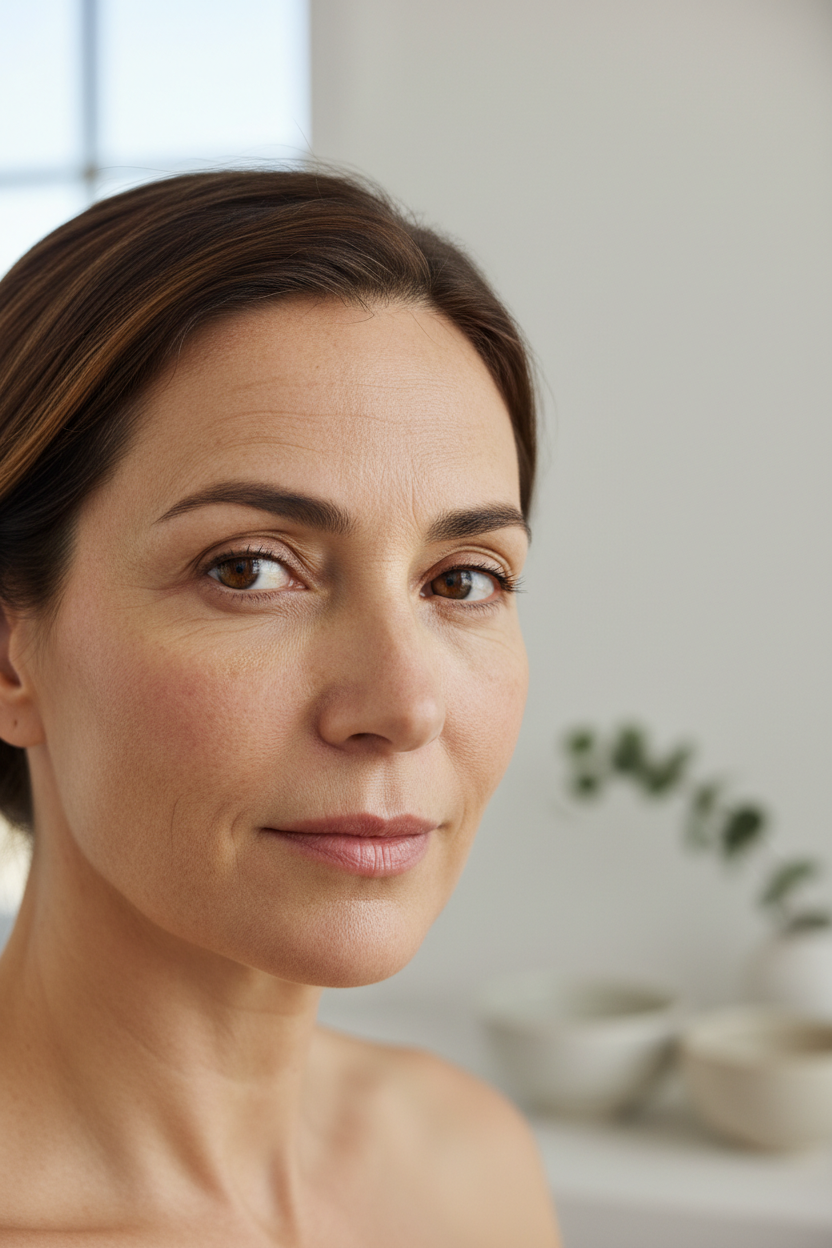 Before - Woman in her 50s before skincare treatment